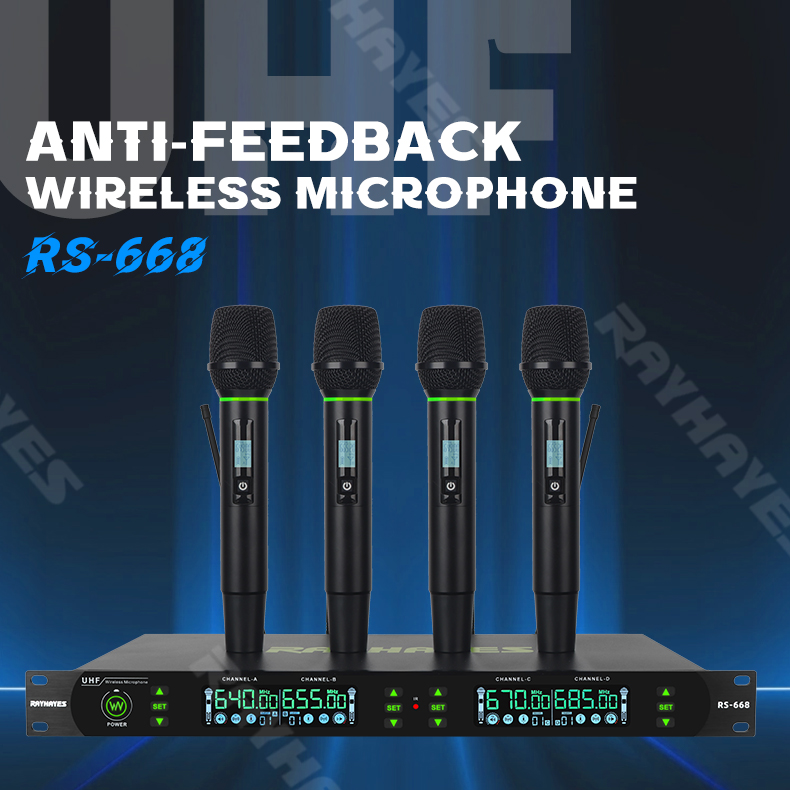 RAYHAYES RS-668 4 Channel UHF Wireless Microphone Rechargeable Dynamic ...