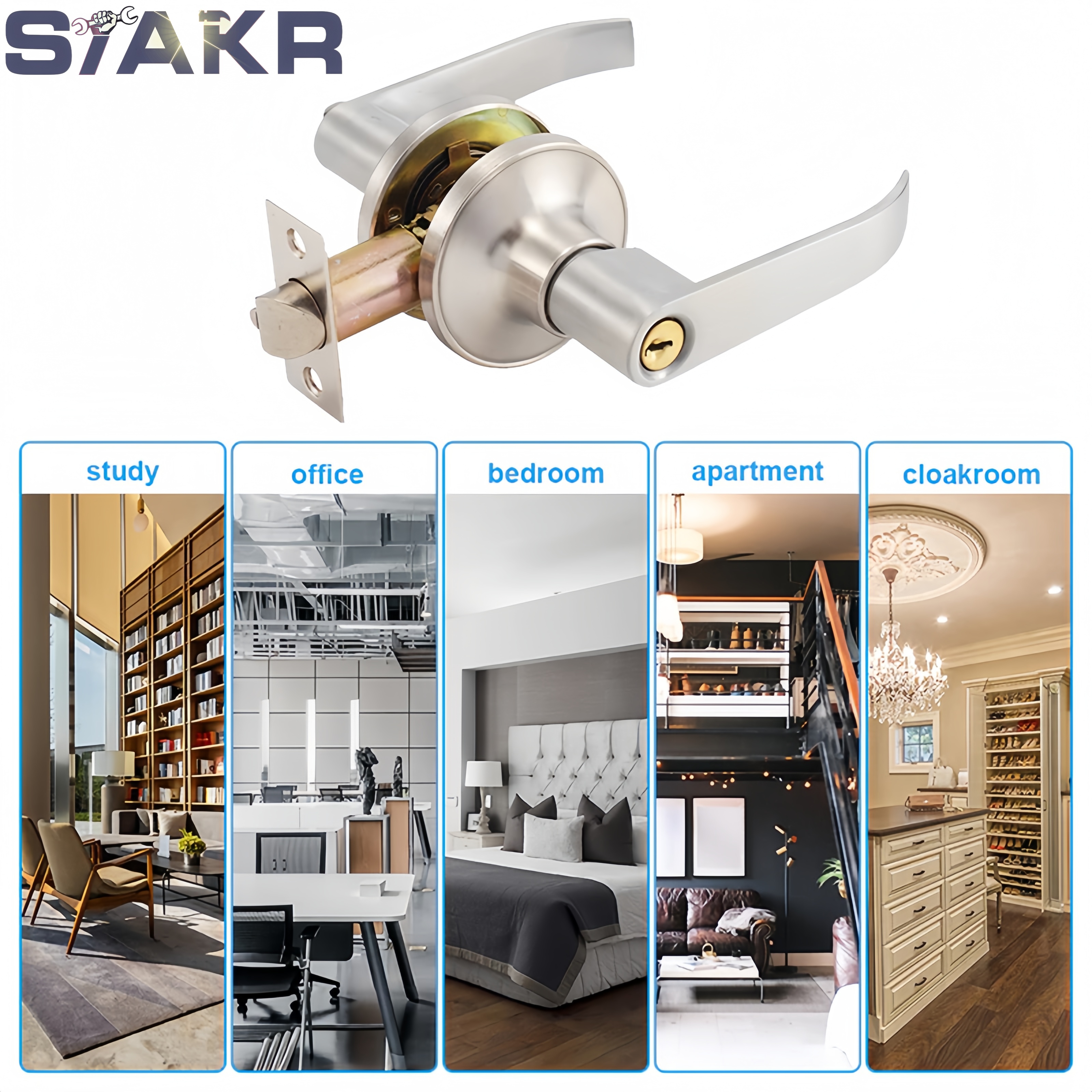 Lever Type Door Knob Stainless Steel Lock Set with 3 keys Heavy Duty ...