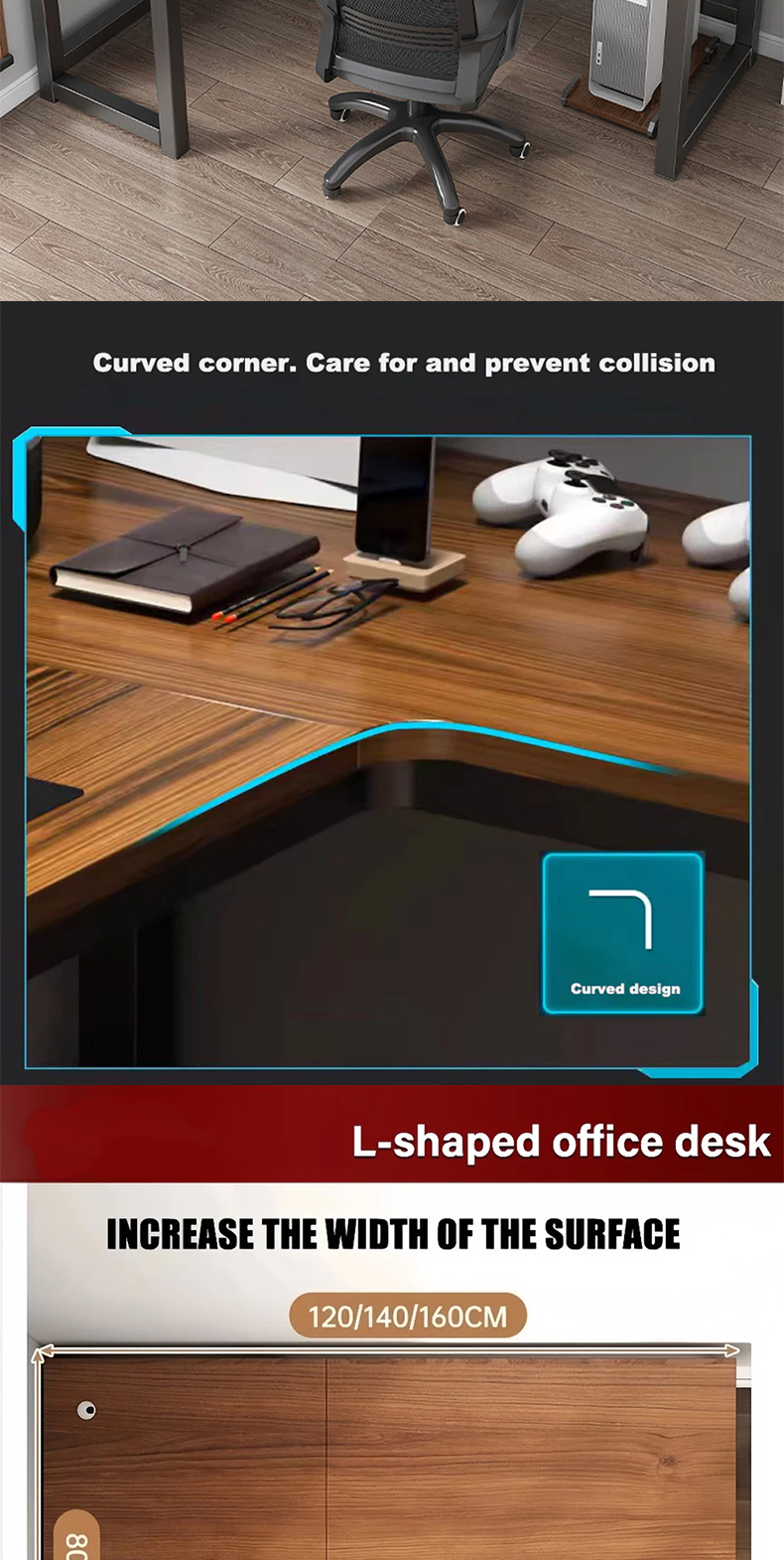 ALVIN Office Desk L-Shaped Corner Table Study Table Computer Game Table ...