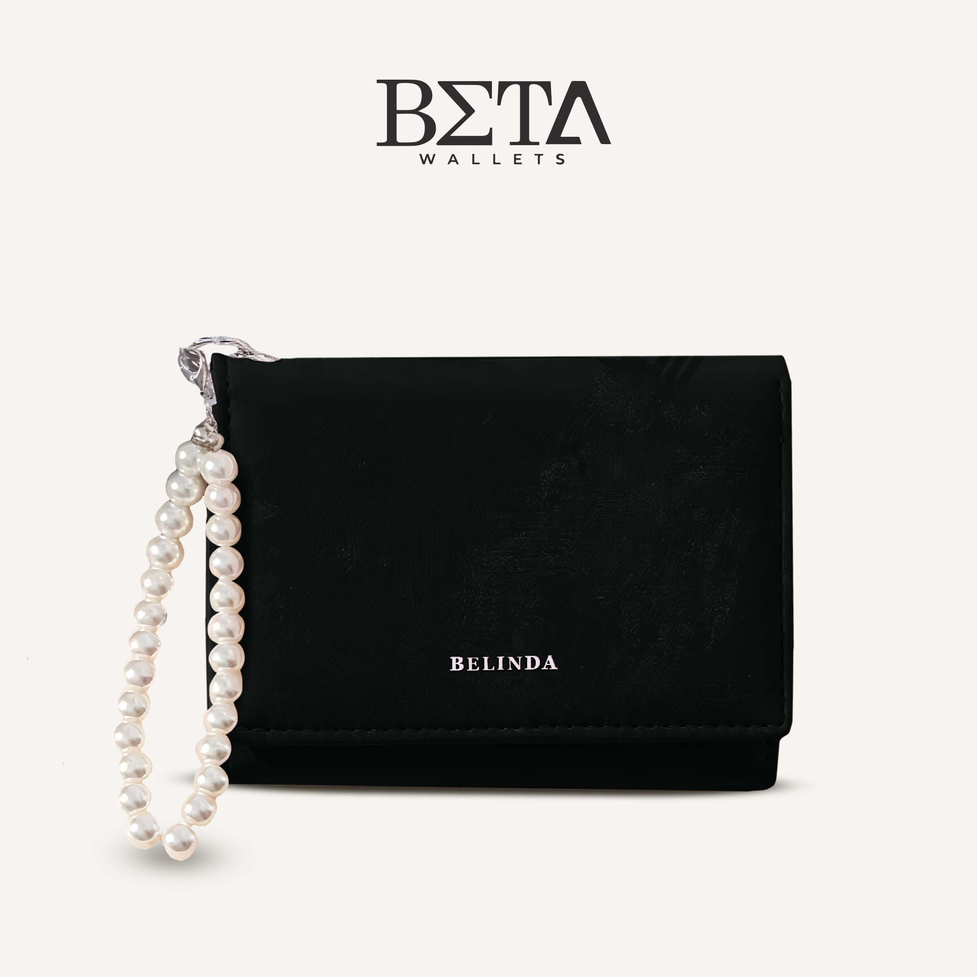 BETA Short Wallet For Women Free Pearl Chain Large Capacity Tri-Fold ...