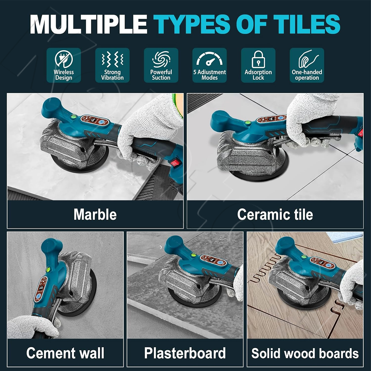 Tile Vibrator Cordless Tile Tiling Machine Floor Suction Cup Tool 5 ...