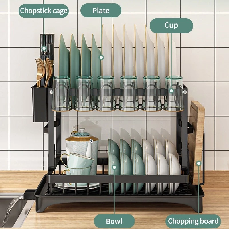 Metallic Dish Cabinet Rack Multifunctional Kitchen Organizer For Dishes ...