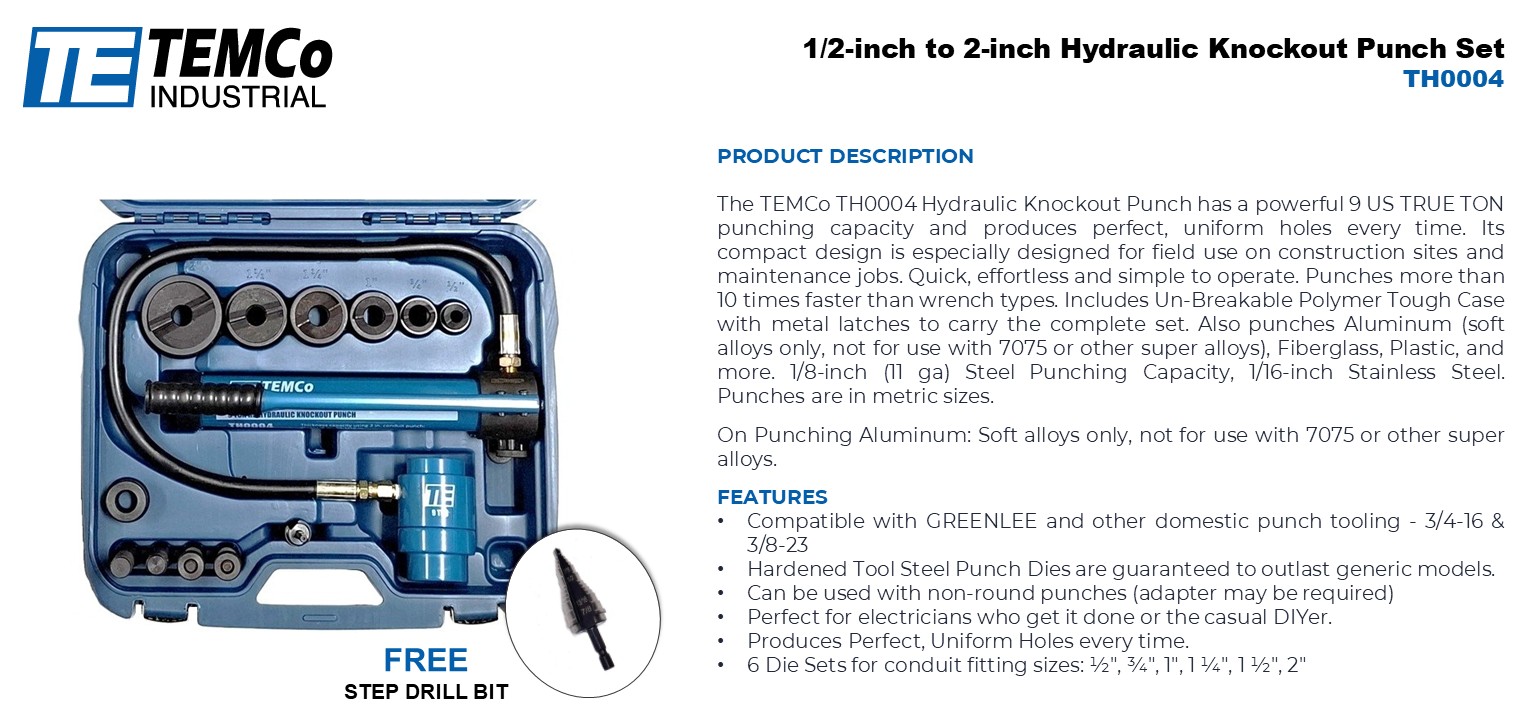 Temco 1/2-inch to 2-inch Hydraulic Knockout Punch Set - TH0004 | Shopee ...