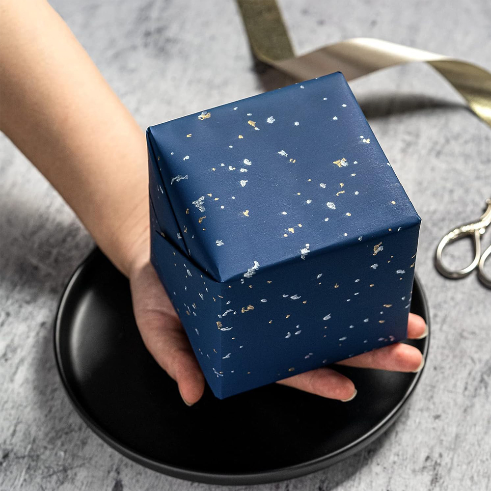 1Roll Blue Starry Gift Wrapper Birthday Wedding Holiday Gold Foil ...