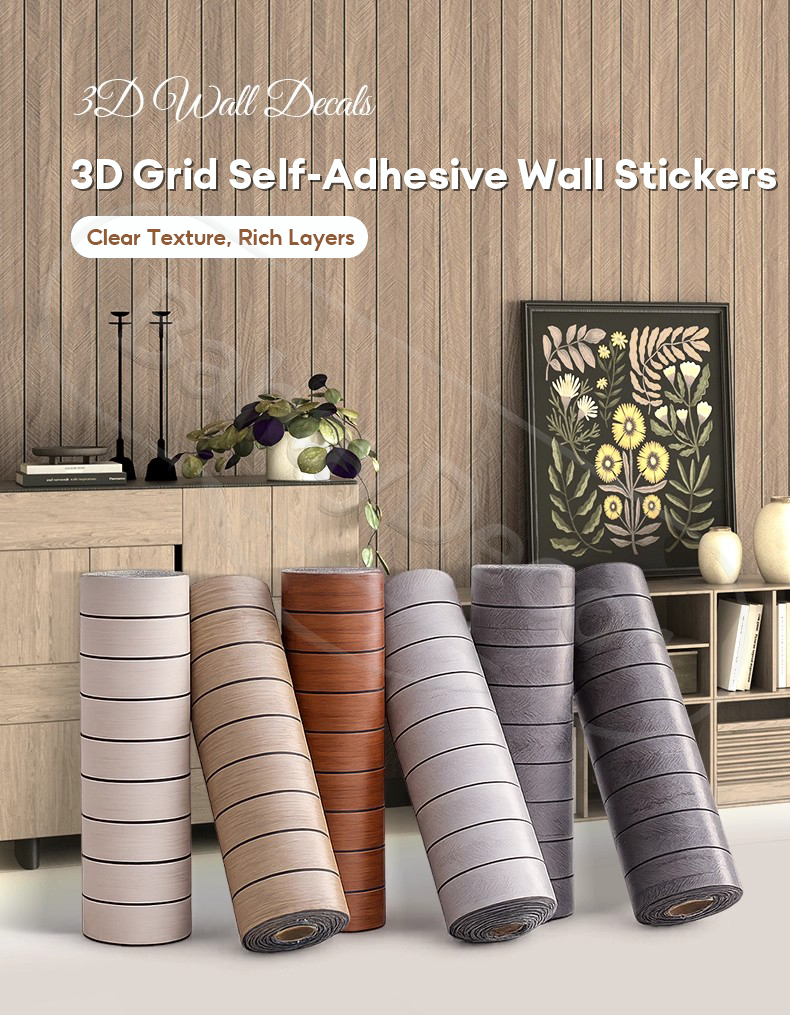 3D Wallpaper Design Wall Decor Wood Fluted Self adhesive Waterproof ...