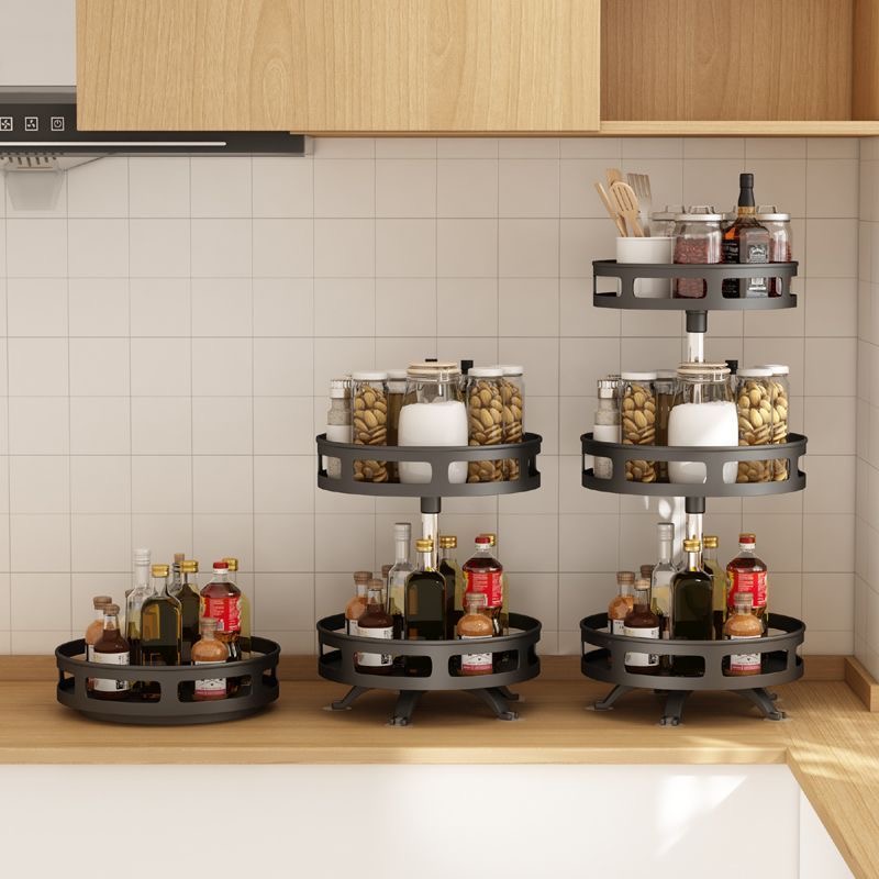 YOICE Kitchen Rotating Spice Rack Round Condiments Organizer Rack Oil ...