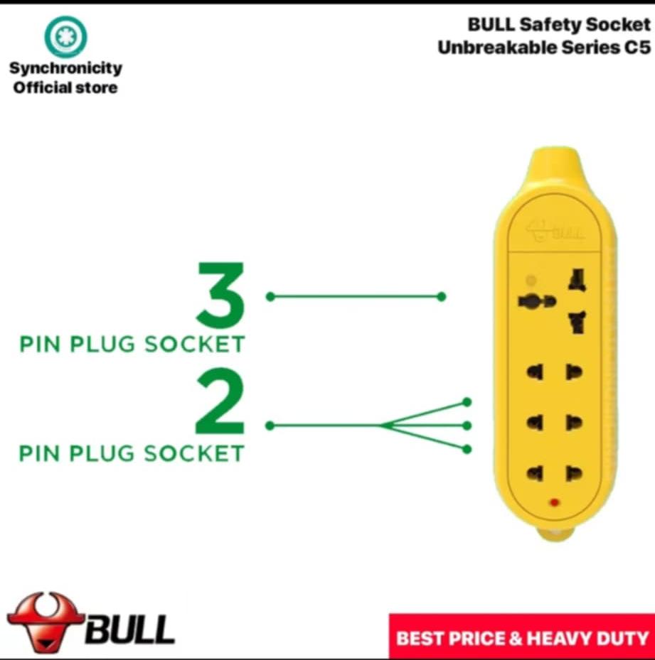 BULL Rewireable Extension Socket C5 4Gang 2500w 10A and C4D 3Gang 4000w ...