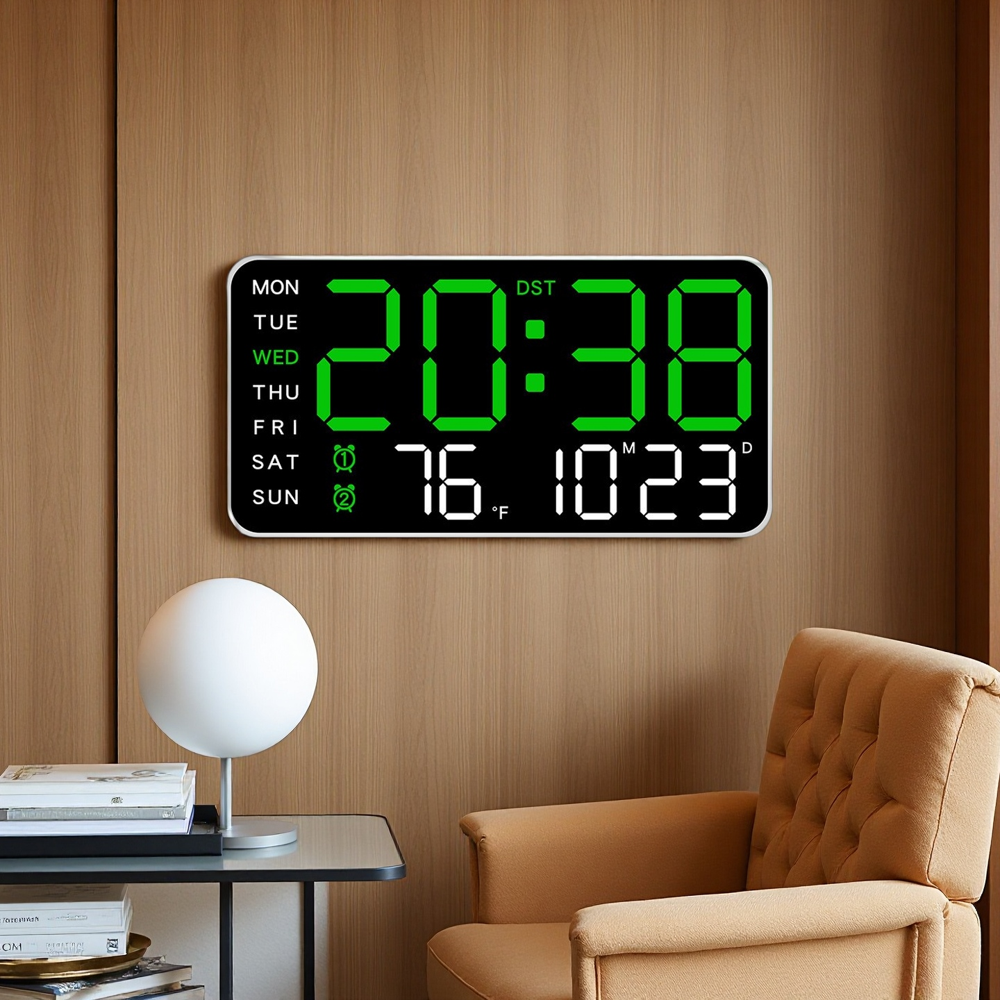 2026 Large LED Office Clock:Wall/Table Mount, Temp Date Week Display ...