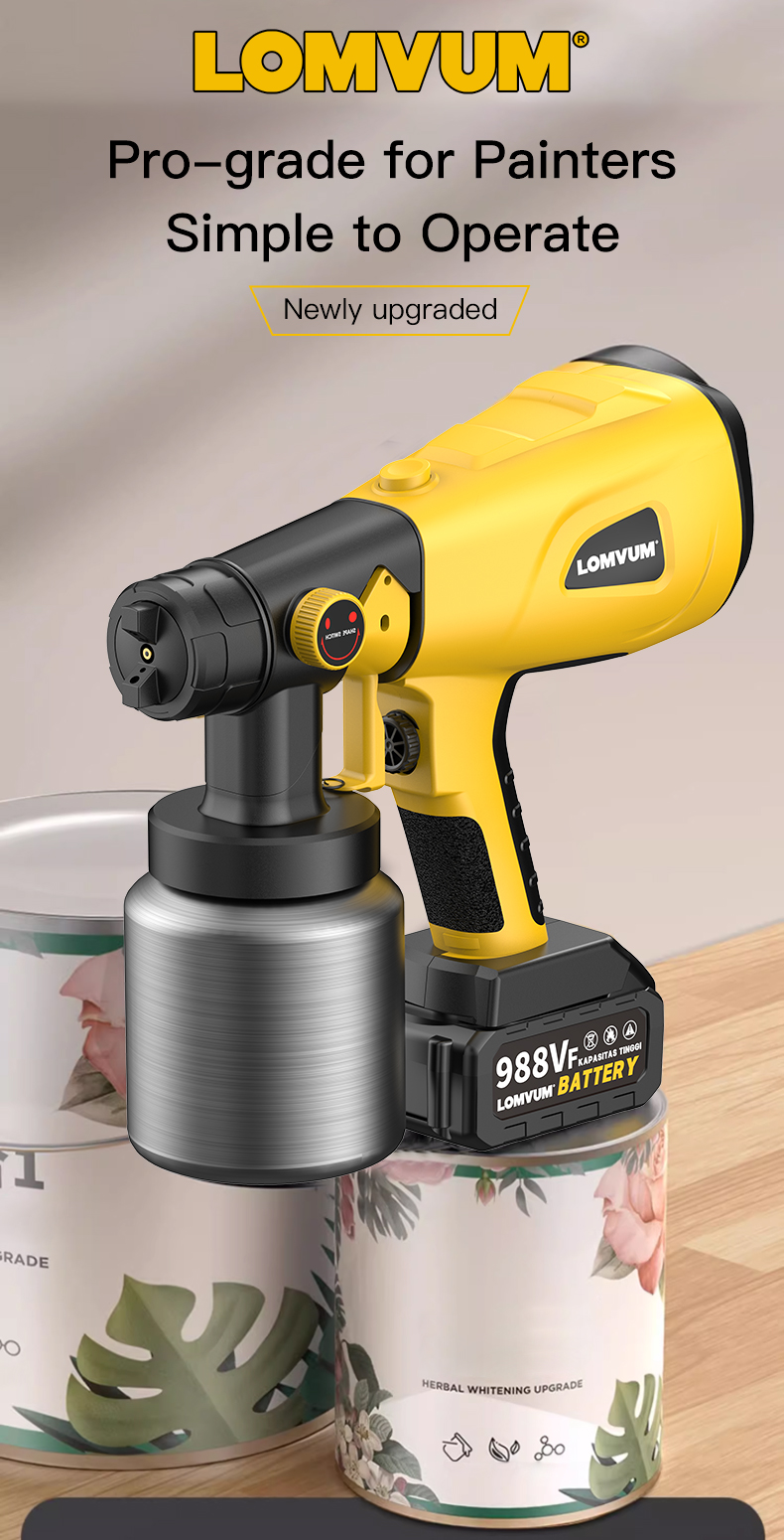 LOMVUM Spray Paint HVLP 220V Cordless 1000ml High Atomization Electric ...