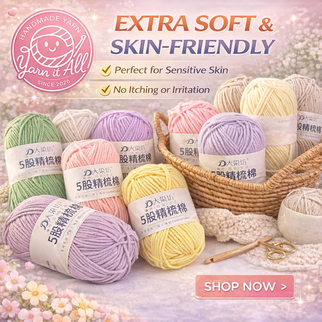 5-Ply Combed Cotton Yarn – Extra Soft, Skin-Friendly for Crochet ...
