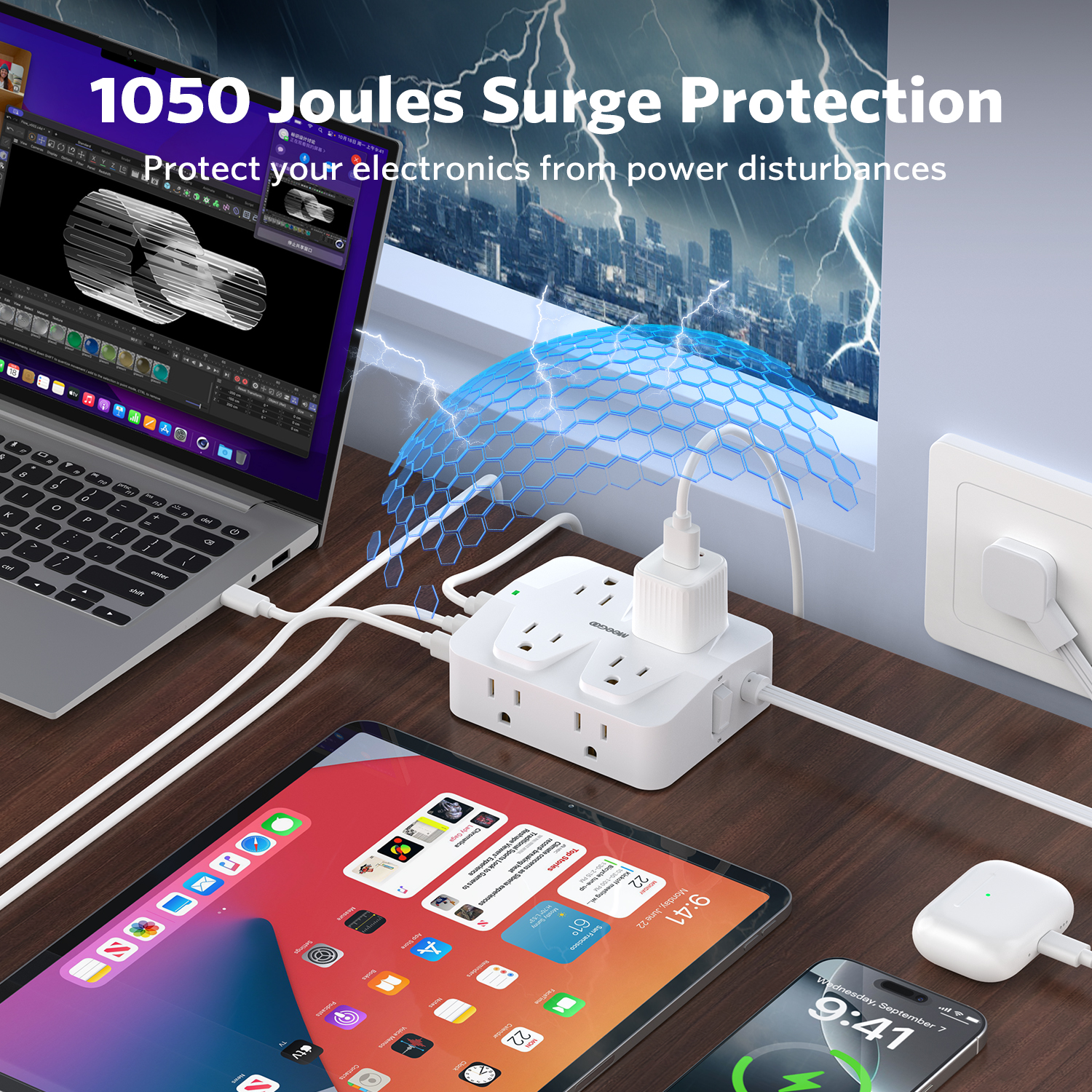 MeeGoo Extension Cord Portable Ultra Thin Power Strip Flat Plug with ...