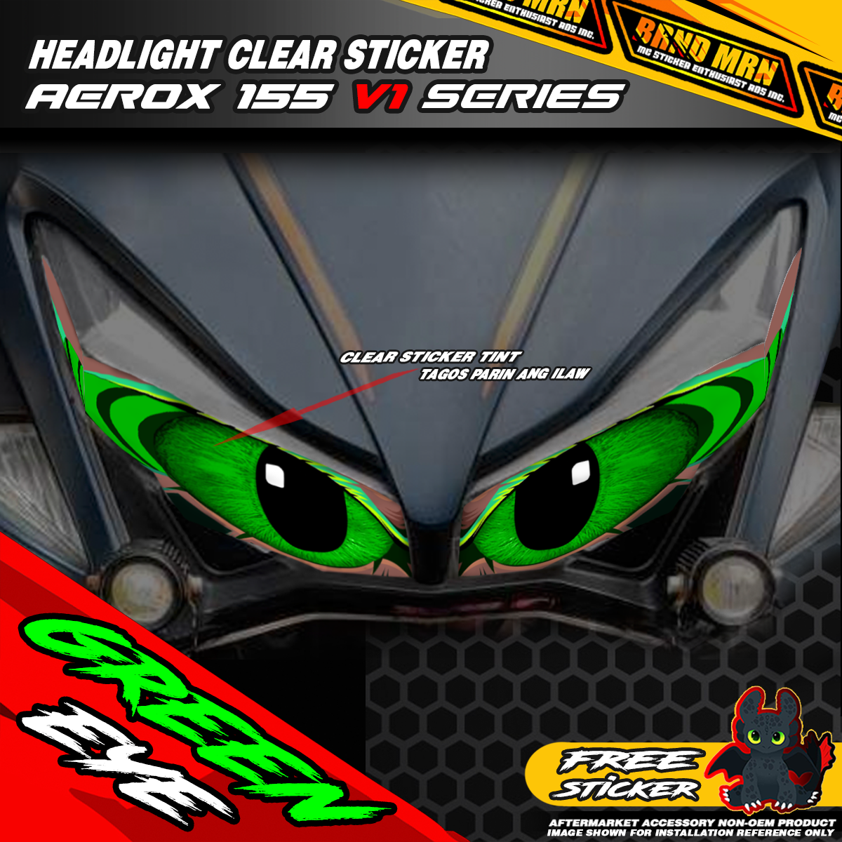 YAMAHA AEROX 155 V1 Headlight Toothless Eye Sticker Tint | Shopee ...