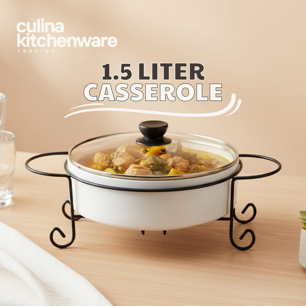 Buffet Server Casserole Set 1.5L – White Round Ceramic Serving Dish ...