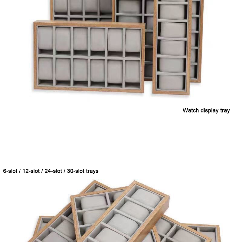 Watch Table Walnut wood pattern watch display tray with 24 compartments ...