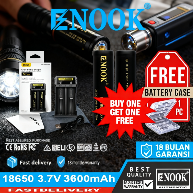ENOOK 18650 45A 3.7v 3600mAh 6800mAh Rechargeable battery lithium ion ...