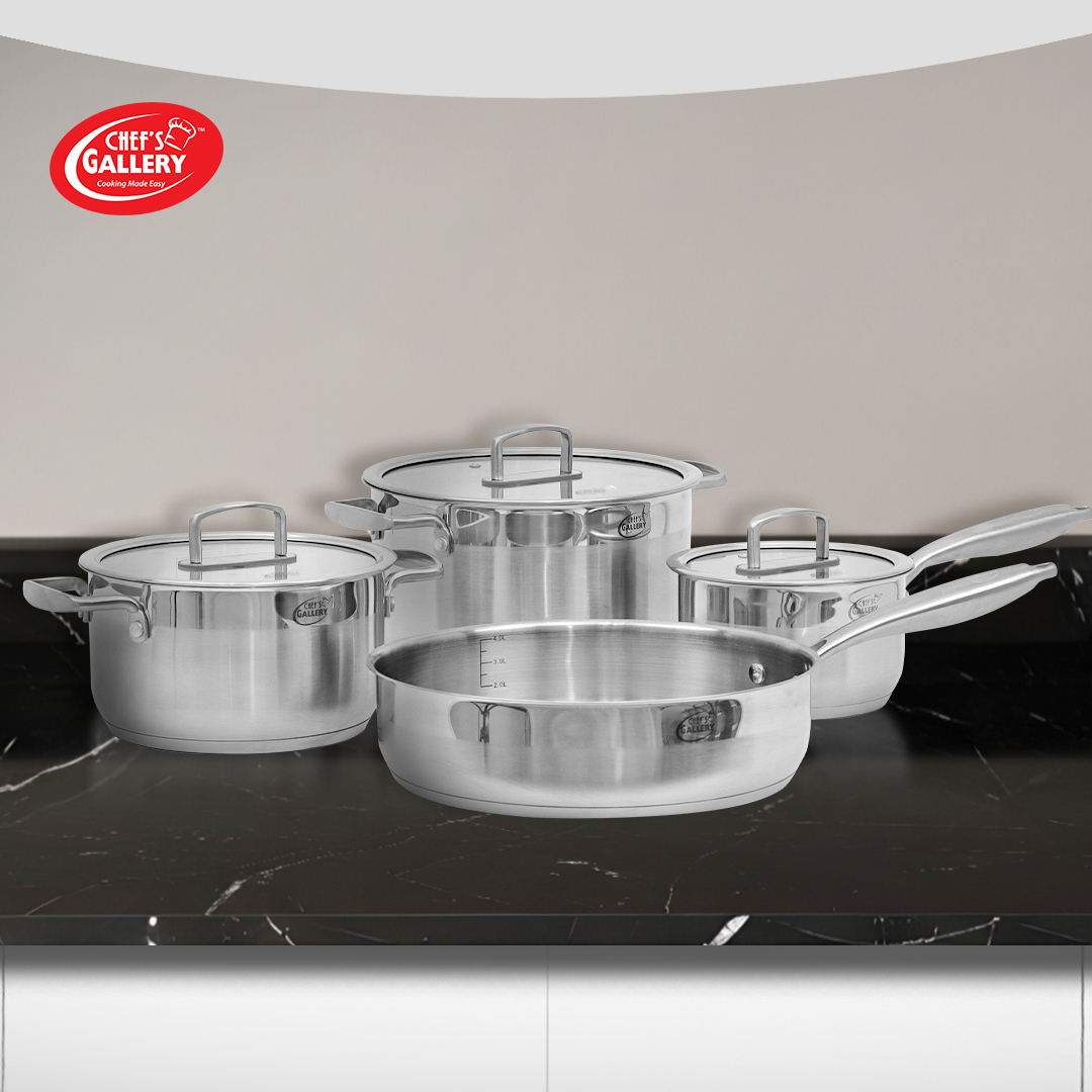 Chef's Gallery Cambridge Stainless Steel 7-Piece Cookware Set Induction ...