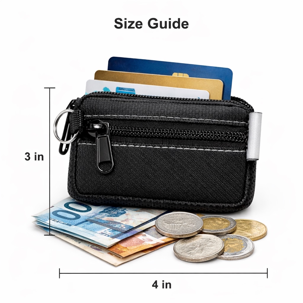JAGA Compact Size Leather Coin Purse Unisex with Zipper Closure and Key ...
