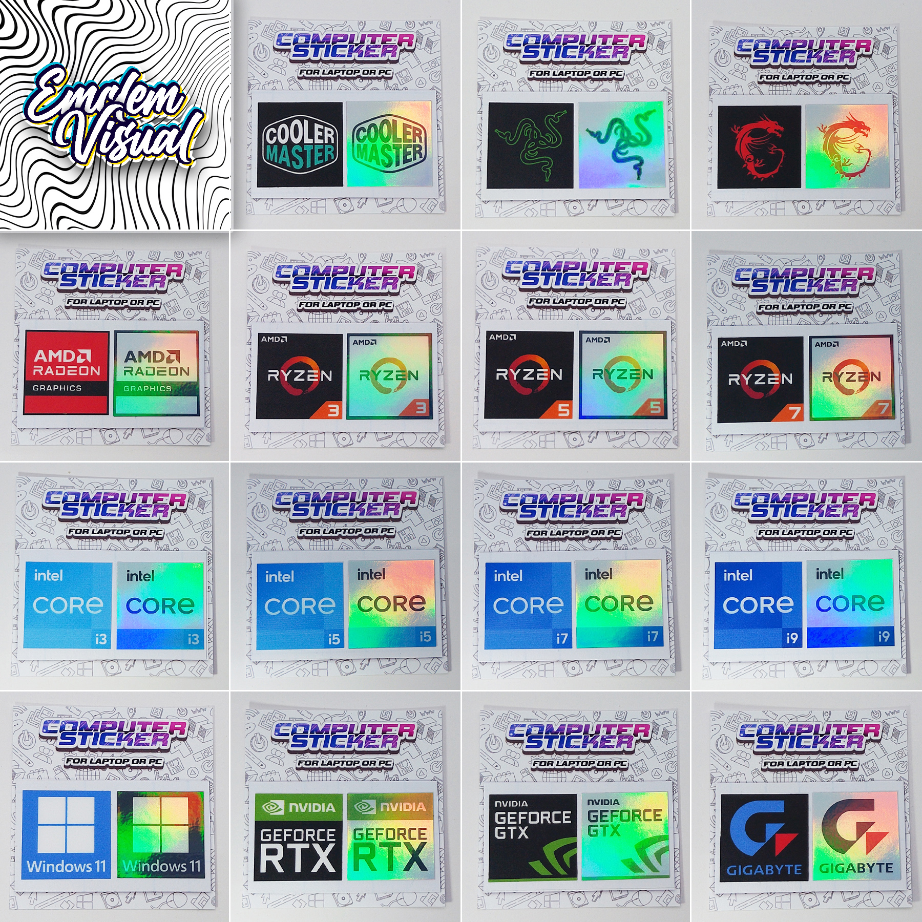 PC STICKER LAPTOP amd ryzen radeon intel i3 i5 i7 geforce rtx gtx ...