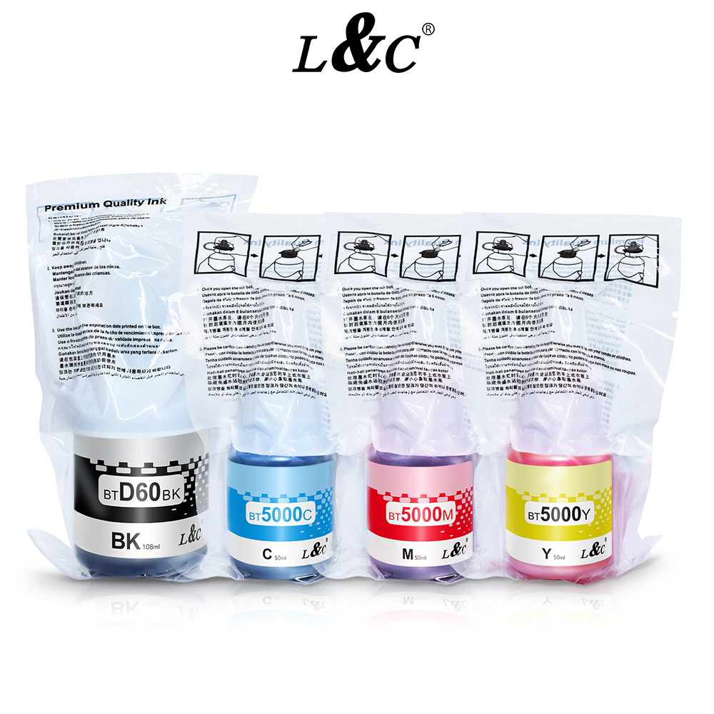 L&C 1Set Ink Set BT5000 D60 BK Dye Ink For Printer DCP-T310 T720DW ...
