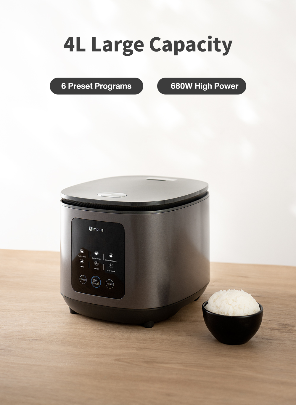 Simplus 4L Smart Touch Rice Cooker 24H Preset 6 Functions Cake & Yogurt ...