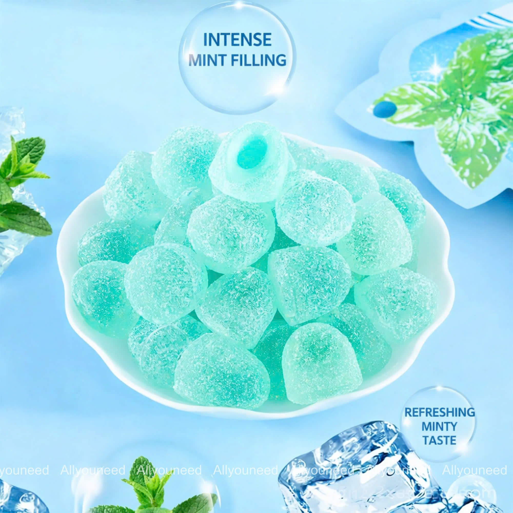 Mint Gummy Candy with Liquid Filling Fresh Breath Candy Chewy Sweet ...