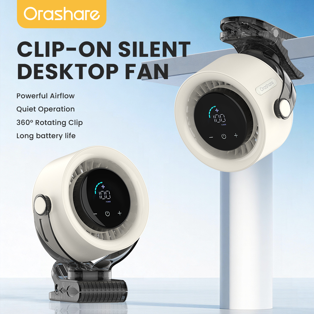 Orashare CF04 Desk Clip Fan Rechargeable 100 Speed Silent Desktop Fan ...