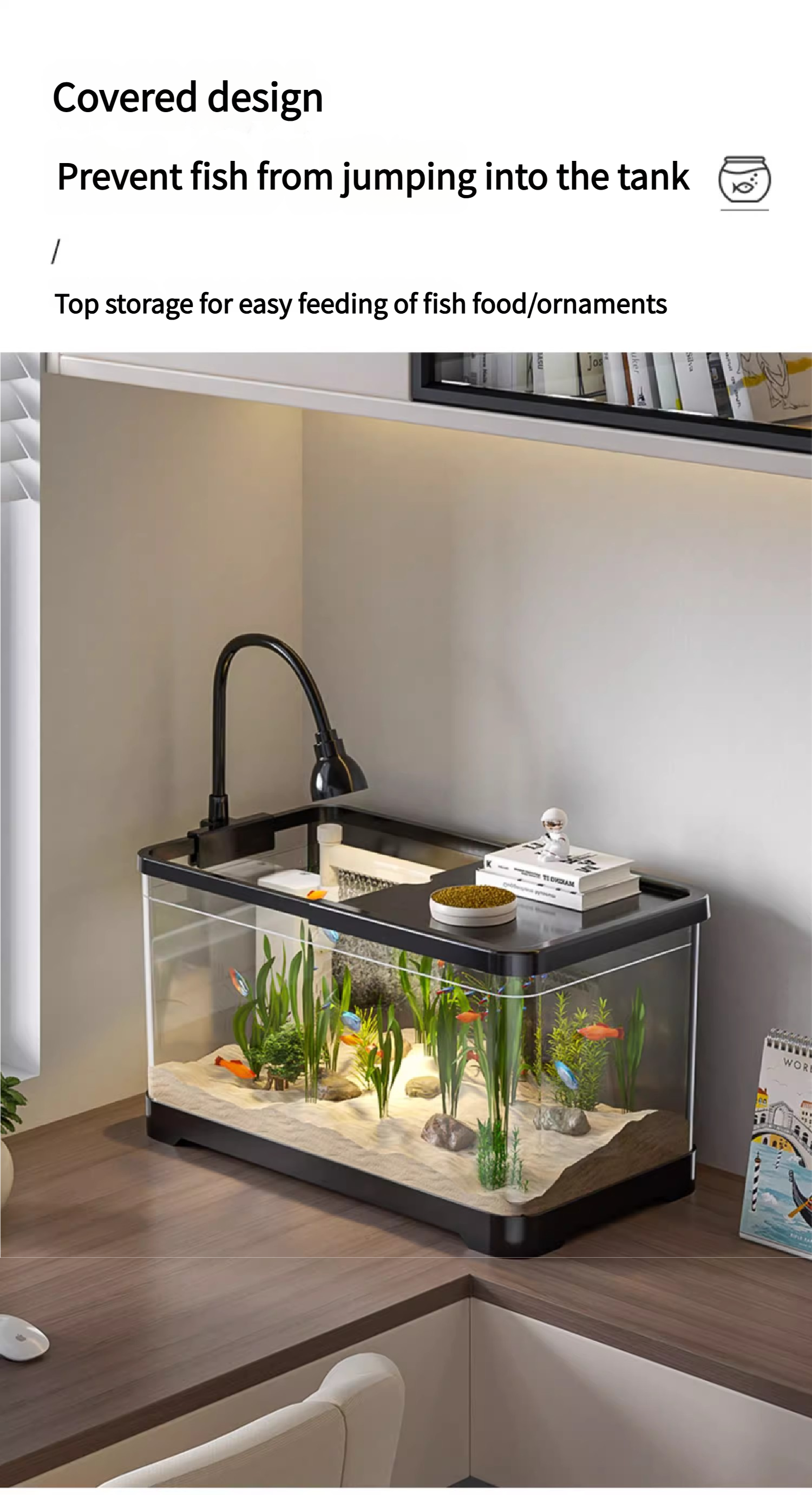 Fish Tank Self Cleaning Space Saving Siphon Aquarium with Waterfall Design for Home Office Desk ... - Space-Saving Aquariums For Goldfish