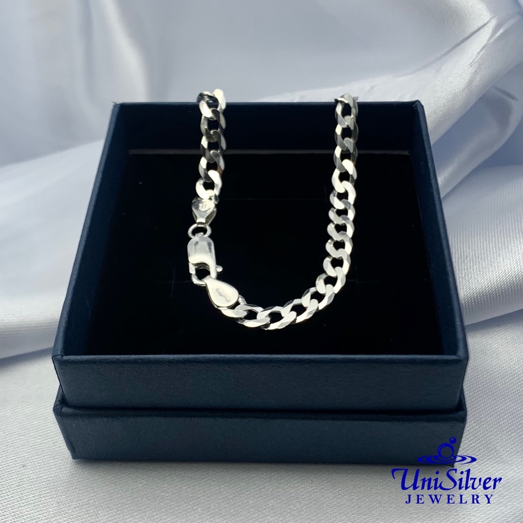 Unisilve 925 Sterling Silver Extra Flat Curb Chain Bracelet-Men's ...
