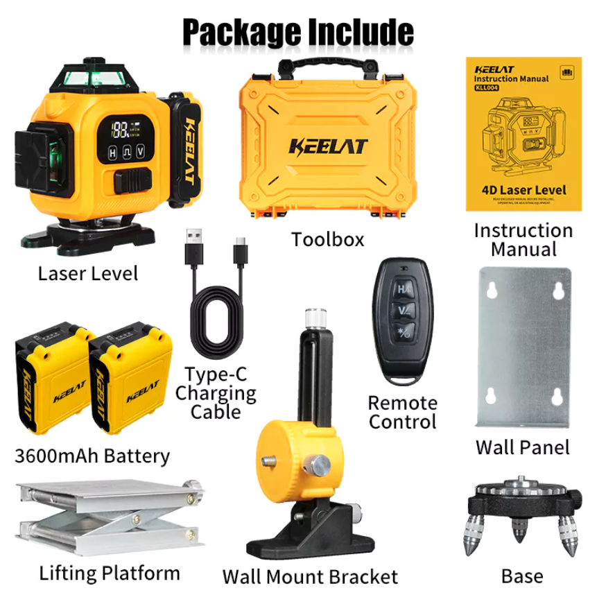 KEELAT KLL004 16 Line Self Leveling Laser Level 360° Rotary Shockproof ...