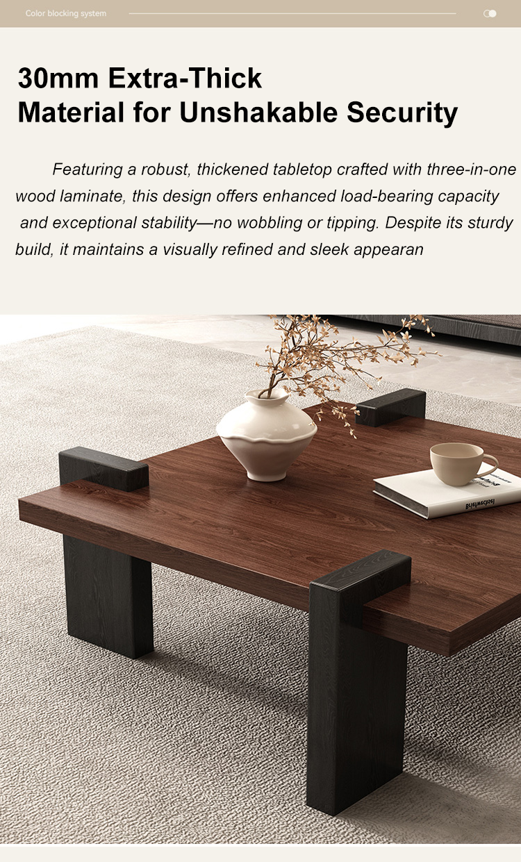 F&G Wood Coffee Table Square Tea Table Center Table with Modern Luxury ...
