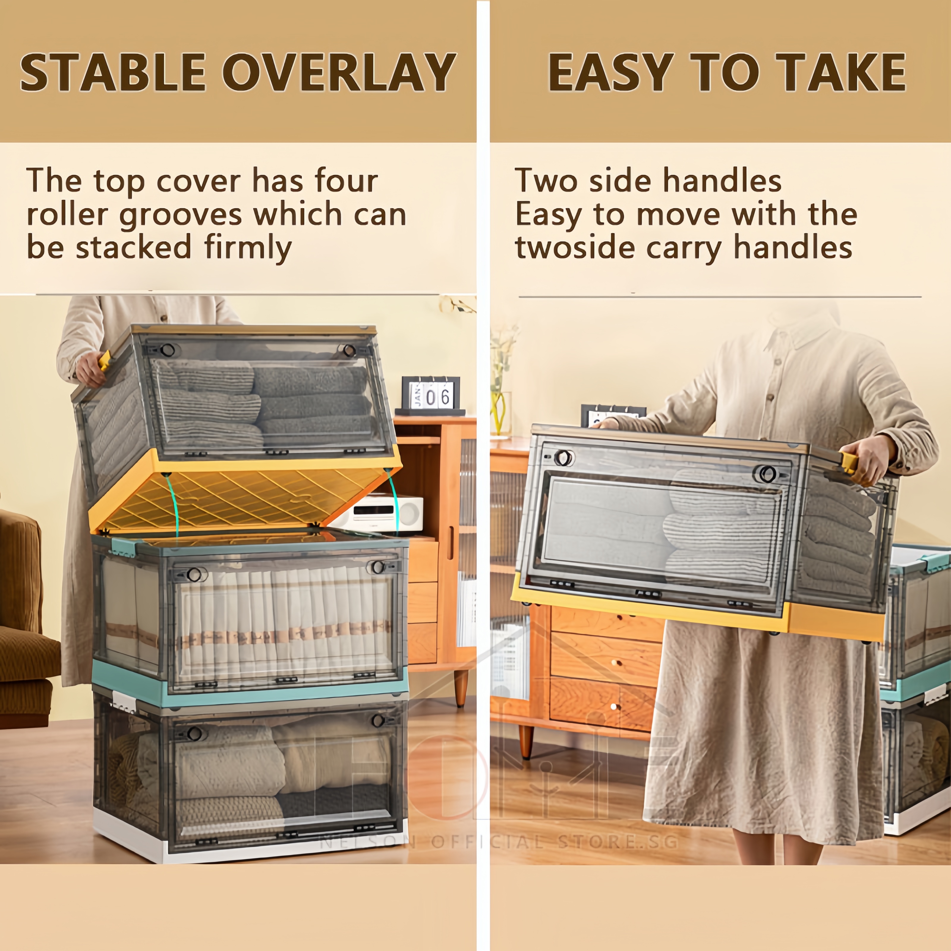 HOTJOY 115L Foldable storage box organizer with wheels plastic ...