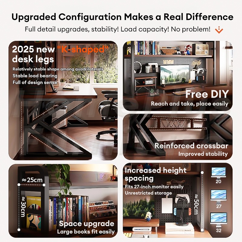 Computer Table With Pegboard Study Gaming Table Metal Frame Storage ...