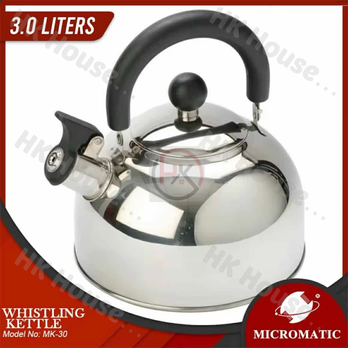 MICROMATIC Stainless Steel Whistling Kettle MK30-3L 3.0 Liters Model No ...