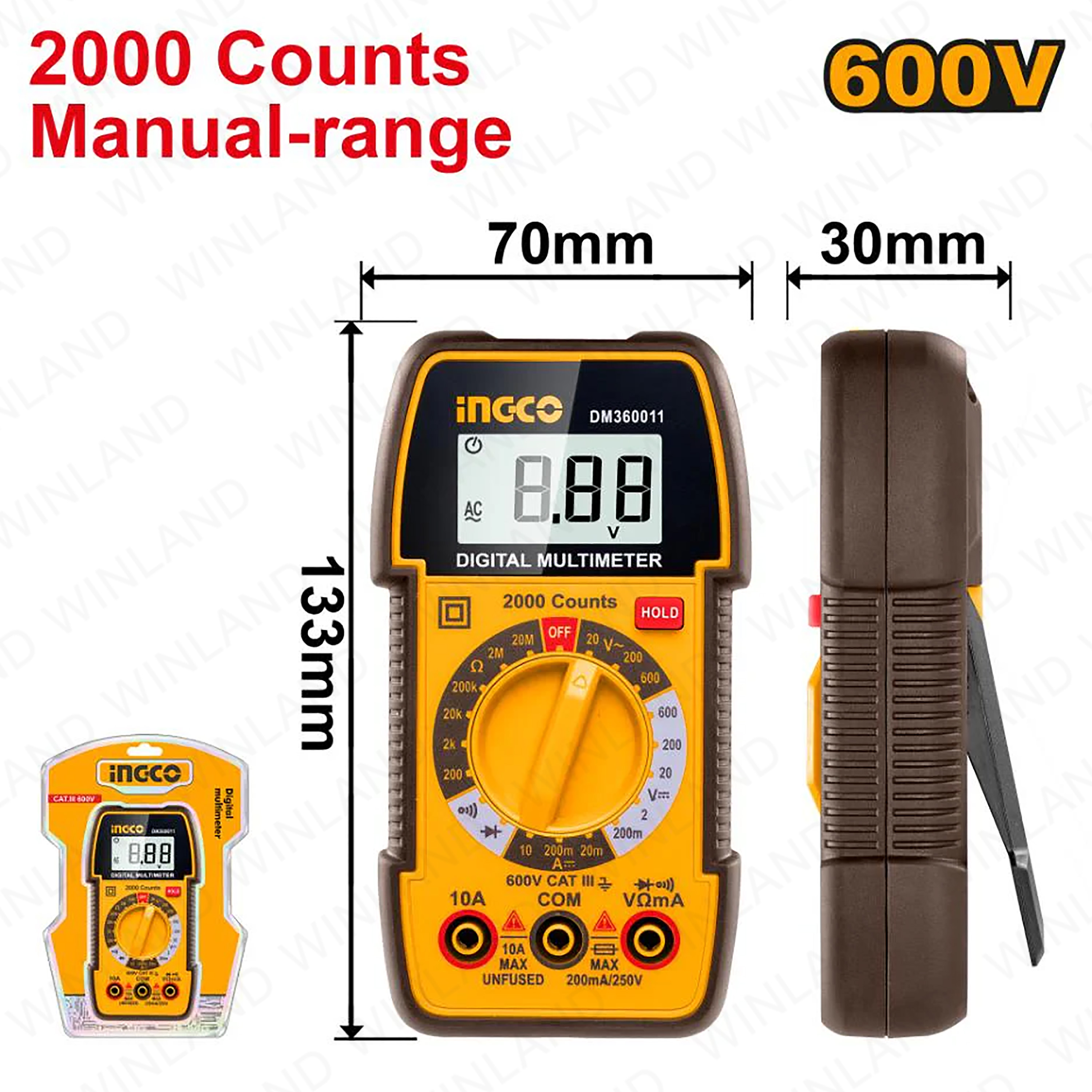 Ingco by Winland Digital Multimeter True RMS 2000 Counts with AC / DC ...