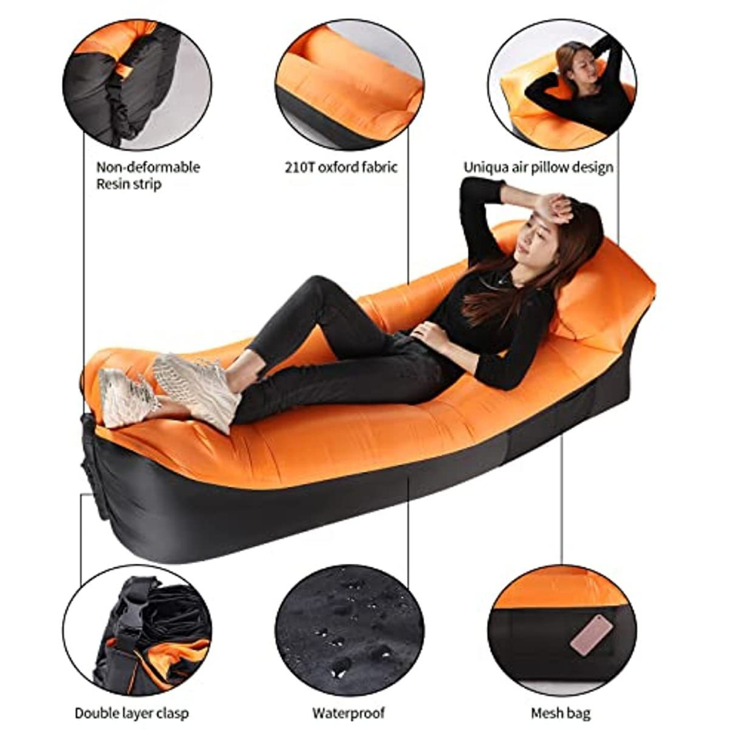 Inflatable Banana Bed With Pillow Folding Sofa Beach Air Bed Portable ...