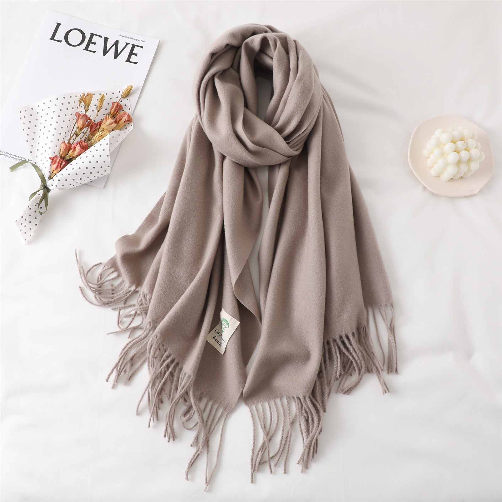 2025 Winter Cashmere Scarf Women Thickened Shawl Solid Color Tassel ...