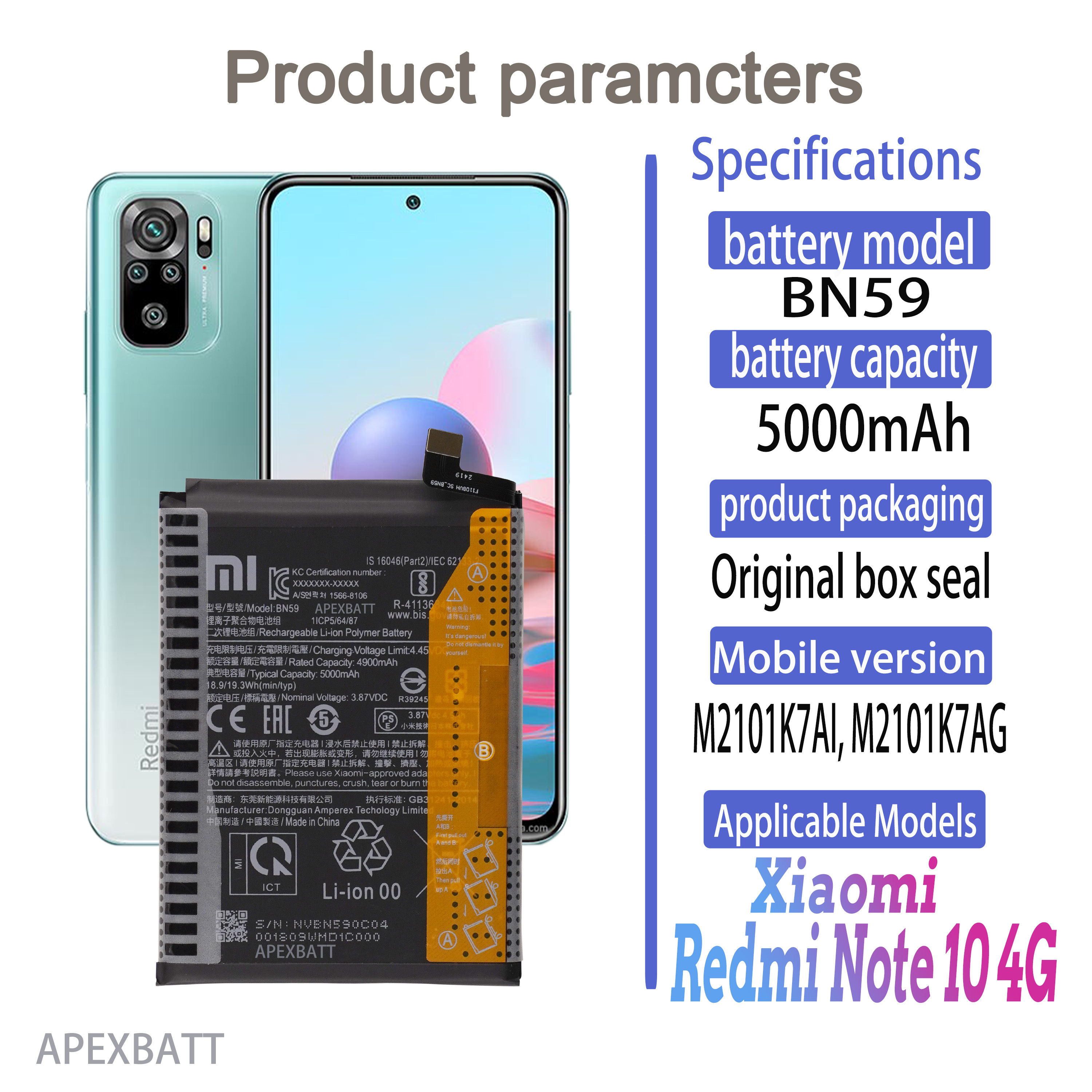 APEXBATT Xiaomi Redmi Note 10 4G Battery BN59+Batteries Tool | Shopee ...