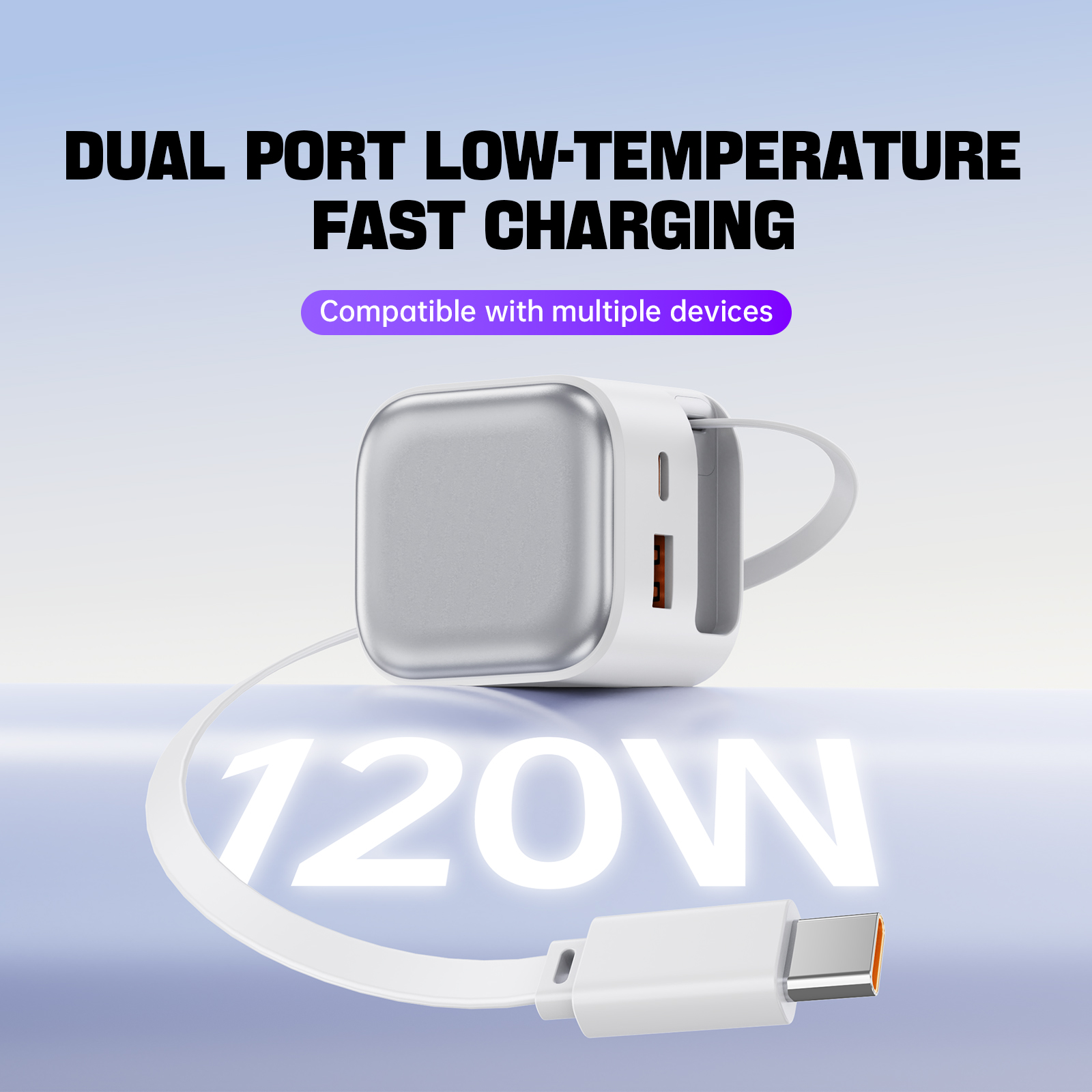 HINAR 3 in 1 GaN Charger Retractable 120W Fast Charger with Type-C ...