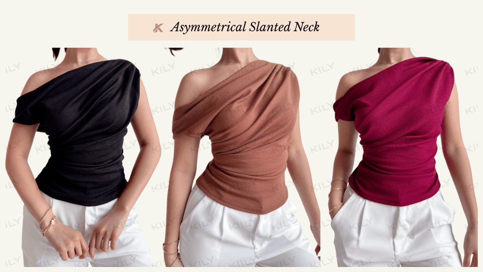 Buy 1 Take 2=3 KILY.PH Casual Top Asymmetrical Slanted Neck Full Length ...