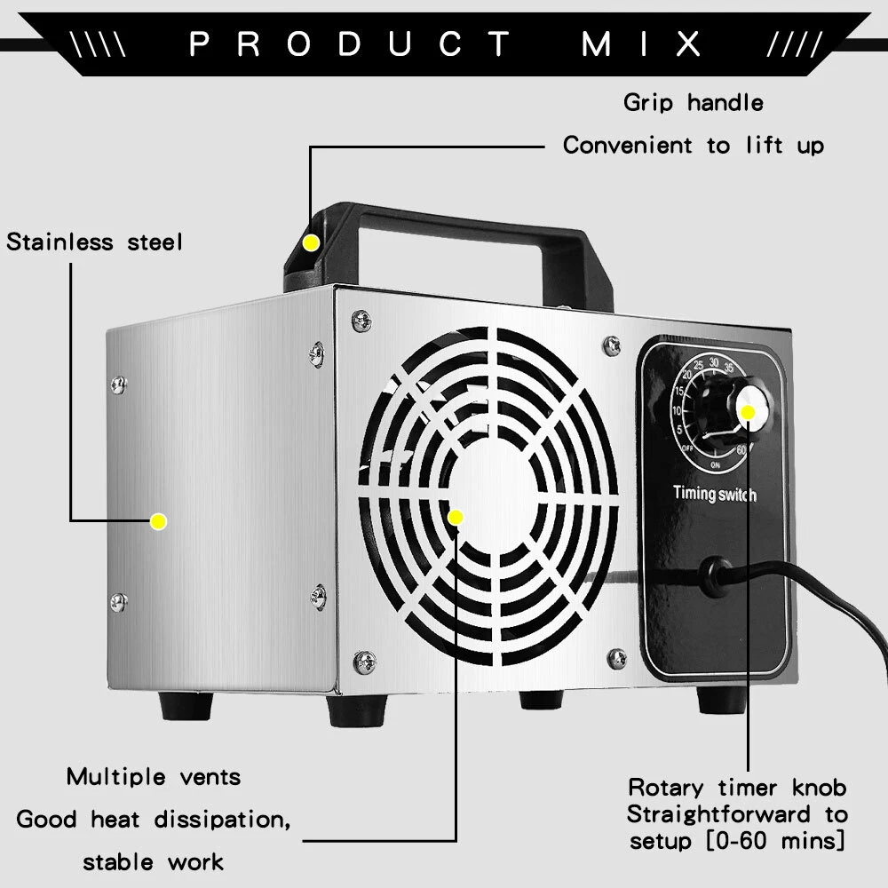 DEKES Ozone Generator with Timer,60000mg/h Portable Ozone Machine ...