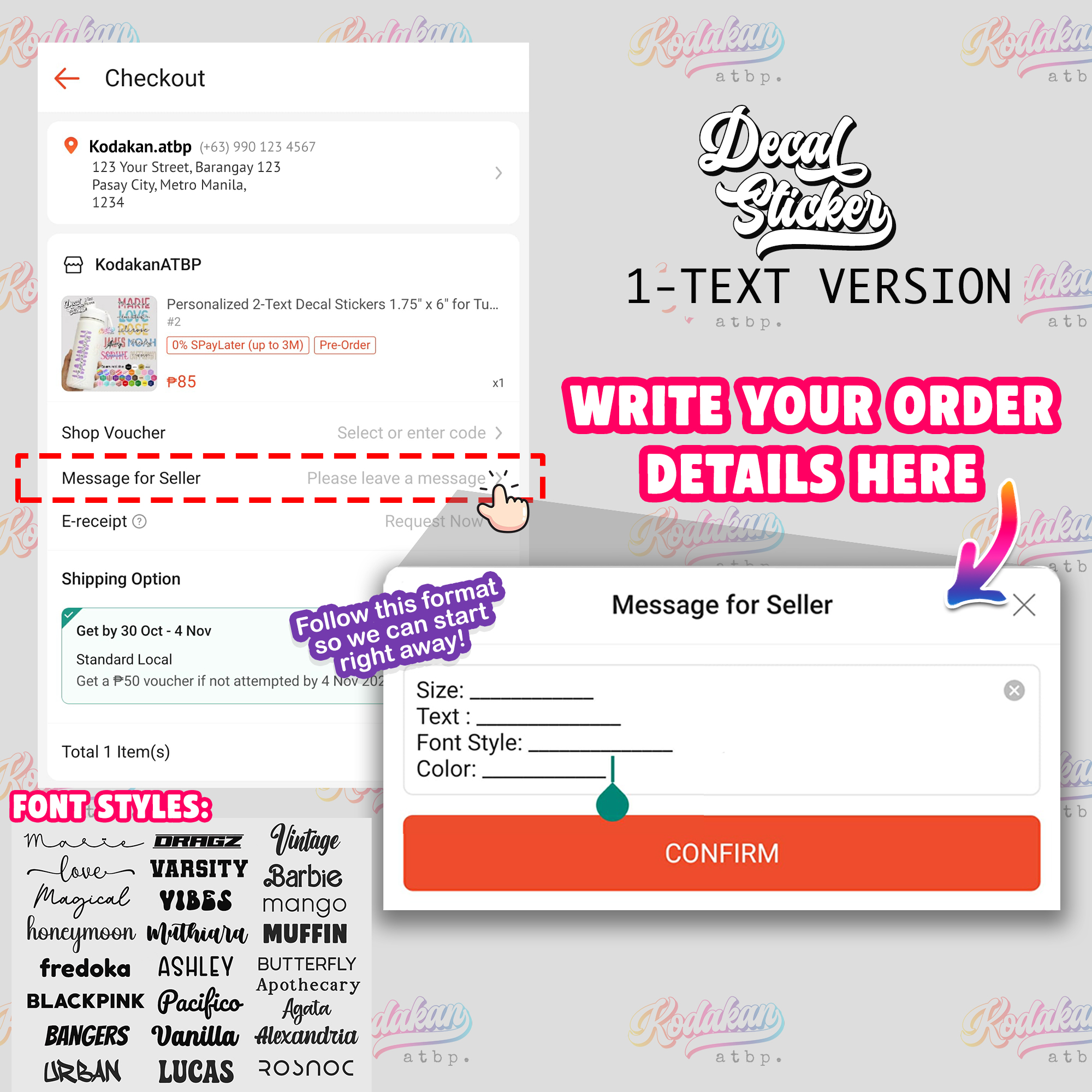 Personalized 1-Text Decal Stickers, Customized for Aquaflask, Tumblers ...