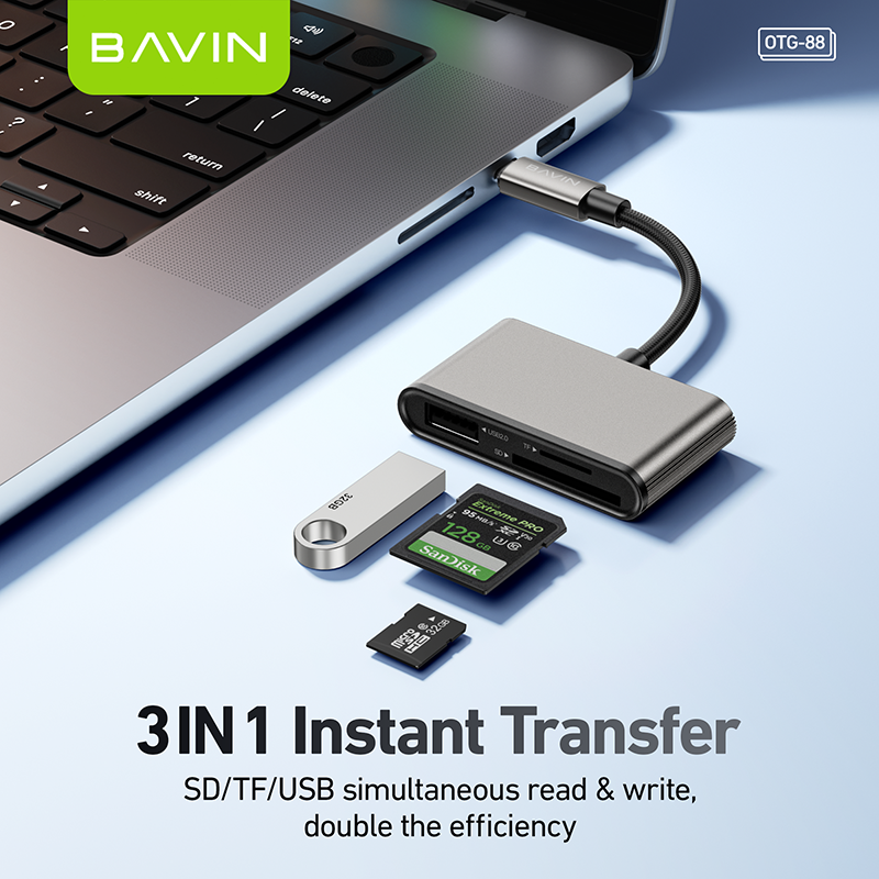 BAVIN O88 OTG 3in1 Card Reader Adapter for USB/TF/SD Card w/480Mbps ...