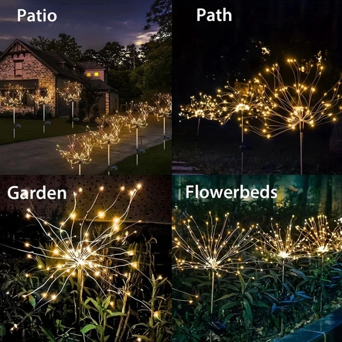 Garden Lights Solar Outdoor Waterproof LED Firework Lamps for Fowerbed ...