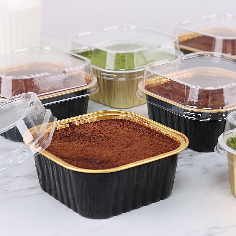 50pcs Aluminum Foil Cup Square Cake Container Dessert Cheesecake Lava ...