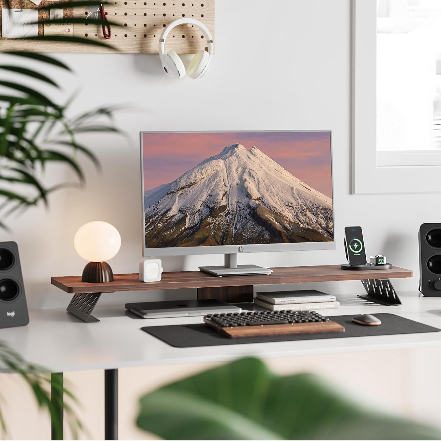 100CM Dual Monitor Stand Desk,Computer Monitor Riser Stand,Wood & Steel ...