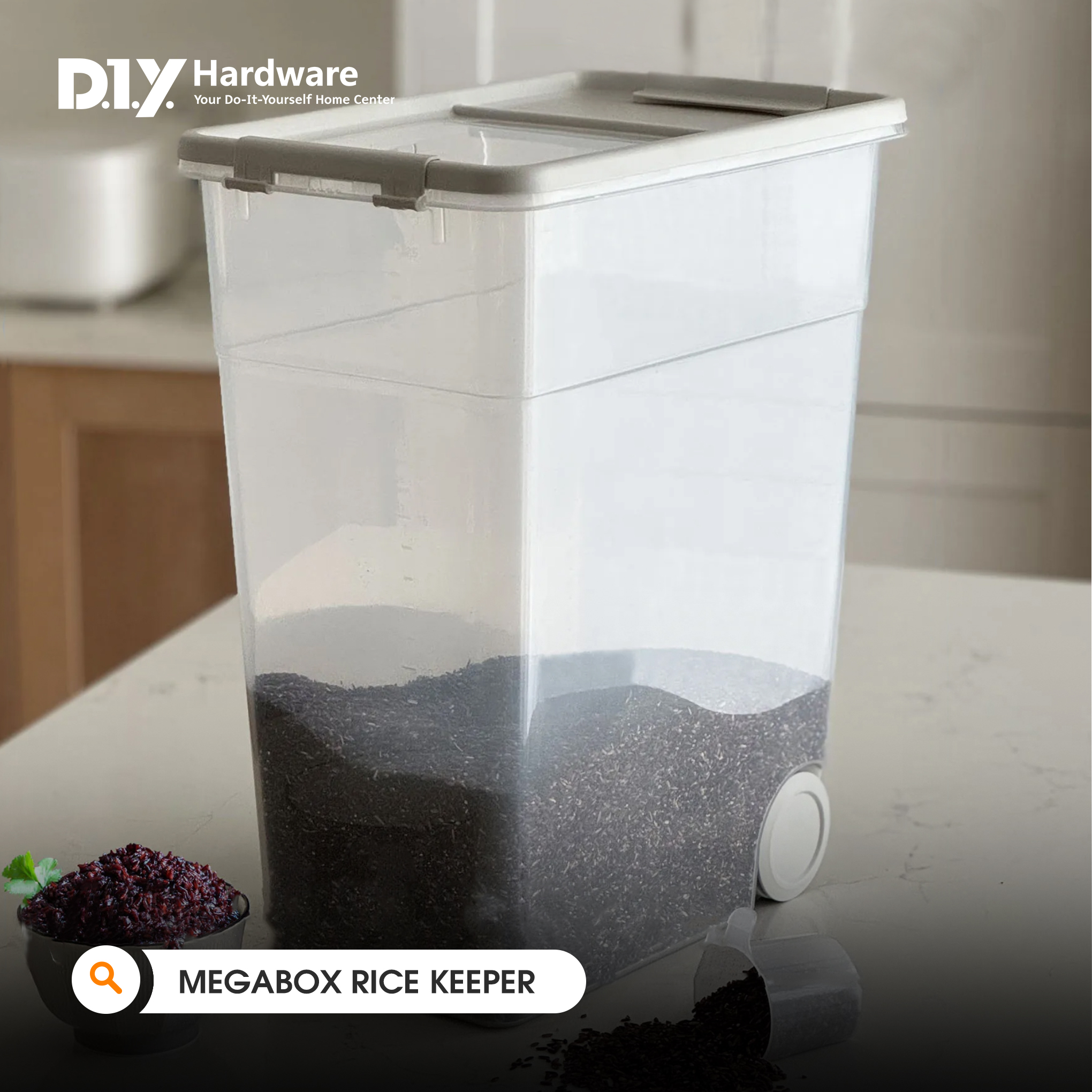 MEGABOX Rice Keeper with Easy-Open Flip Cover 25KG with back wheels ...