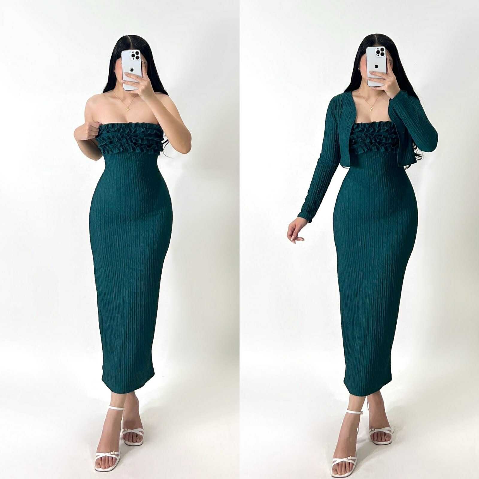ZEALO Kimora 2in1 Tube Ruffle Bodycon Maxi Dress with Cardigan Set ...
