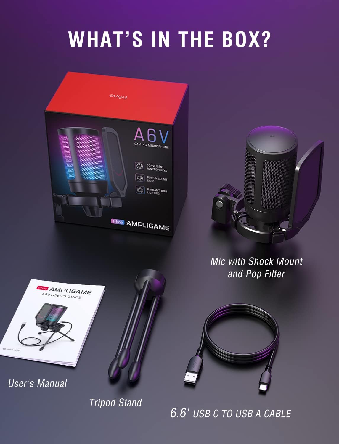 FIFINE A6V Ampligame A6V RGB USB Microphone Gaming Microphone and ...