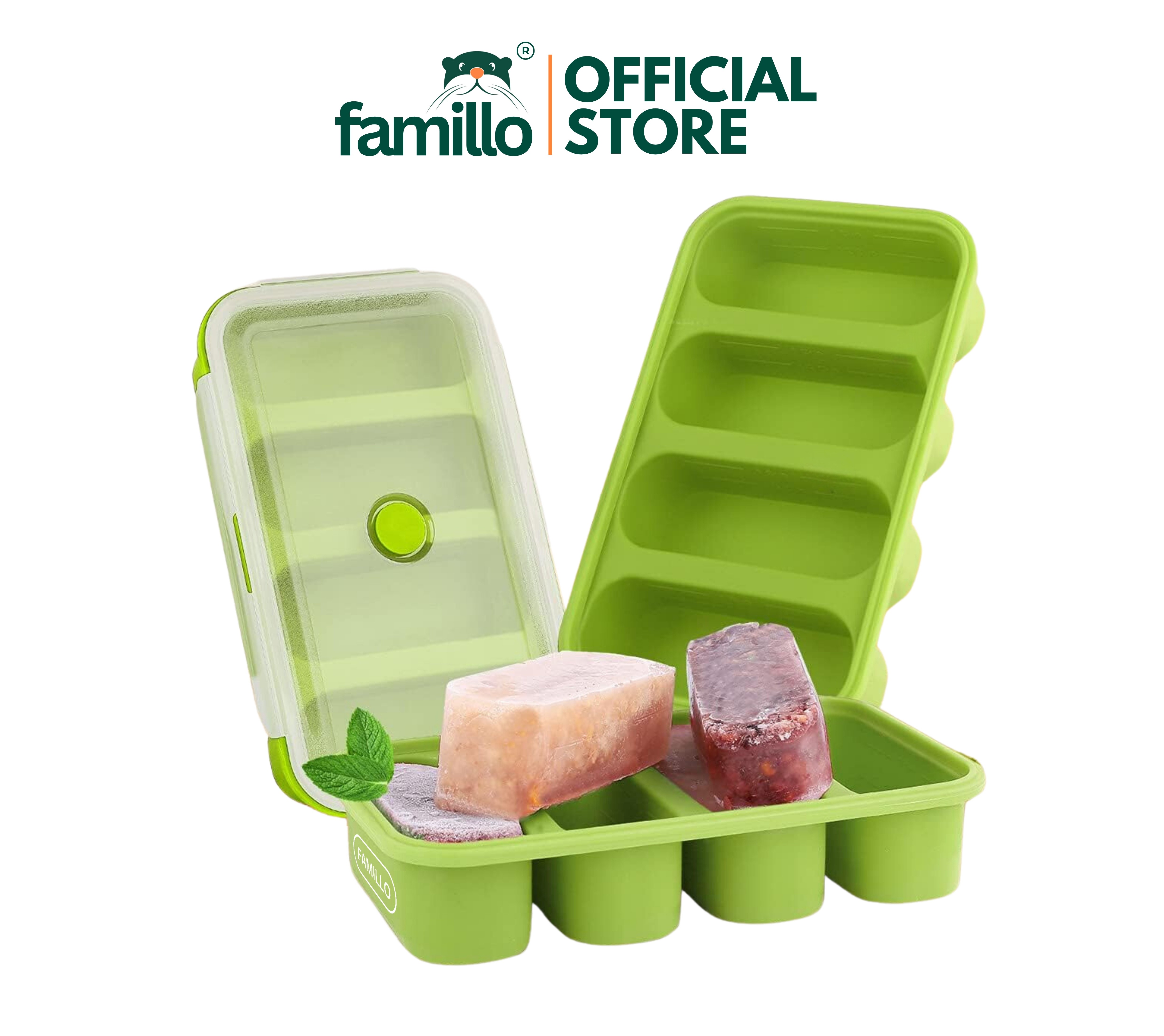 Famillo® Freezer Cubes™ Curve | 4 Molds Silicone Freezer Tray (1-Cup ...