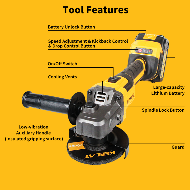 KEELAT KAG010 Smart KickBack Control Cordless Angle Grinder Drop ...